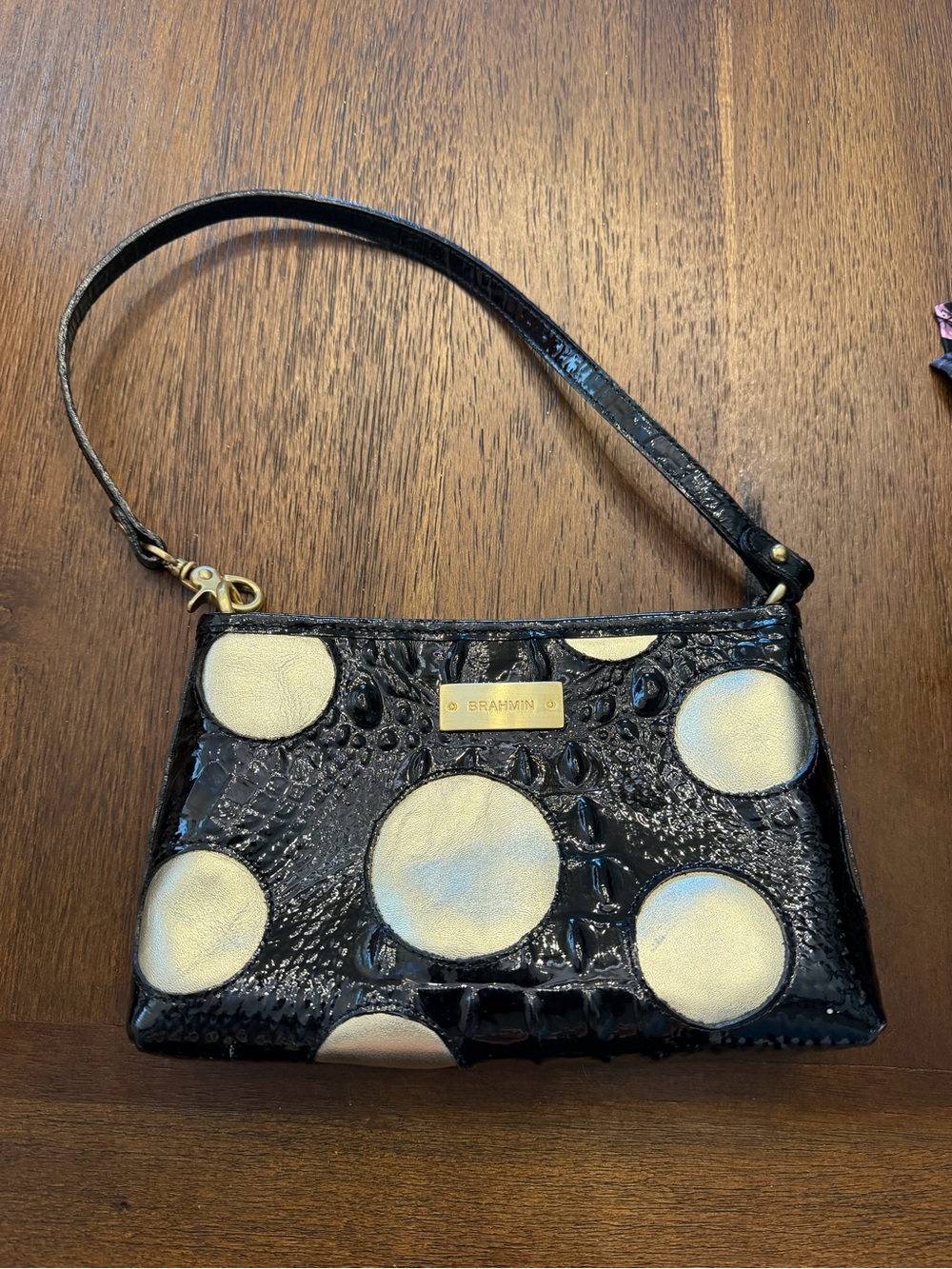 Brahmin Black Croc-Embossed Anytime Mini Shoulder Bag